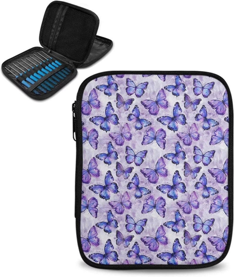 Vanideaoty Store Purple Butterfly Crochet Hook Case PortableKnitting Needle Organizer with Web Pockets Crochet Hook Organizer for Crochet Hooks, Knitting Needles,Knitting Crochet Supplies - Image 1